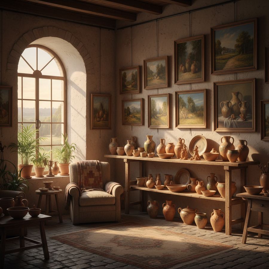 An artist's studio with large windows overlooking farmland near Milford in Prince Edward County