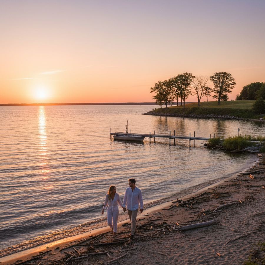 Sunset over the Bay of Quinte seen from the north shore of Prince Edward County