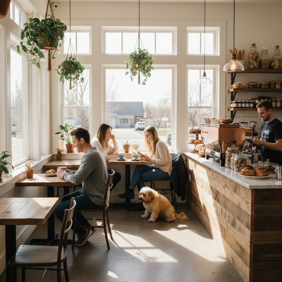 An outdoor cafe patio in Bloomfield village, Prince Edward County