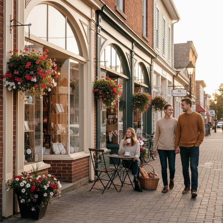 Bloomfield's main street lined with small galleries and shops