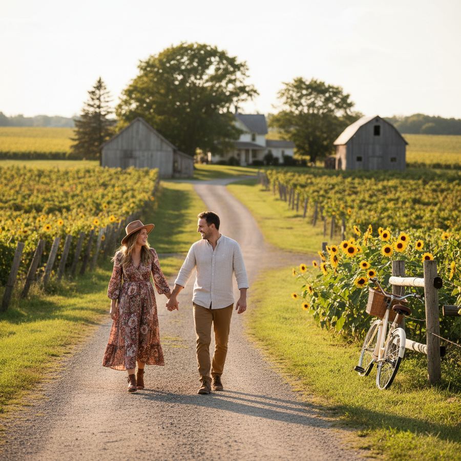 A county road lined with vineyards near Bloomfield in Prince Edward County