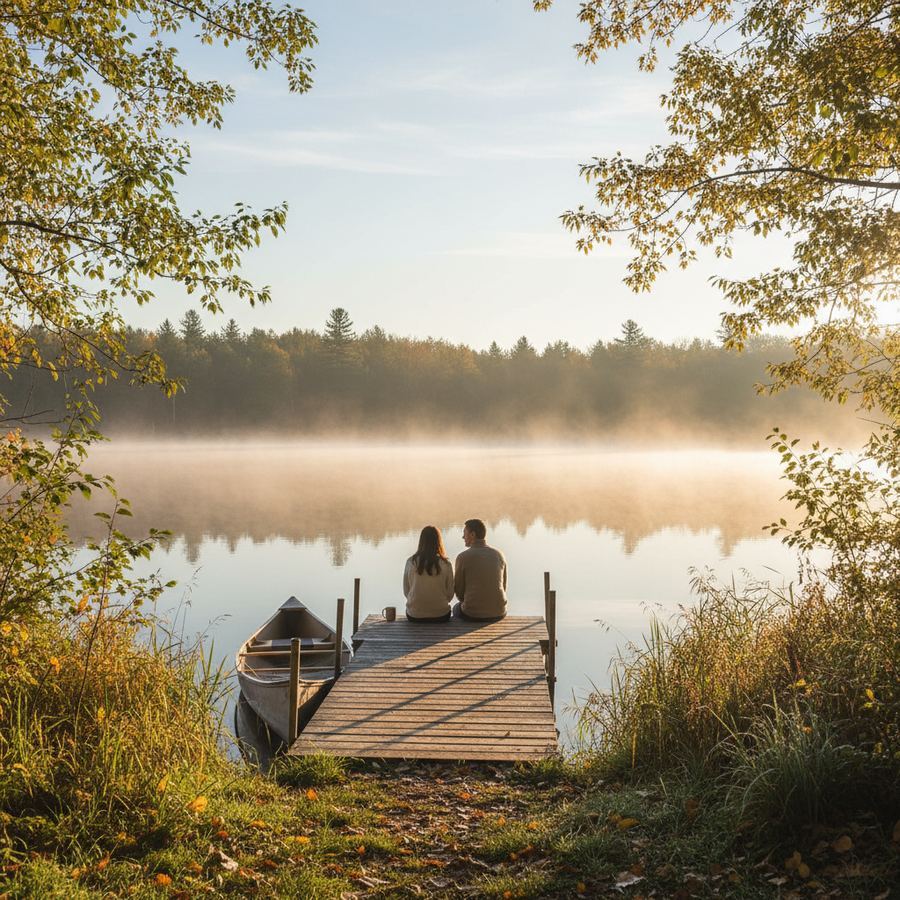 Morning mist rising over Consecon Lake in Prince Edward County