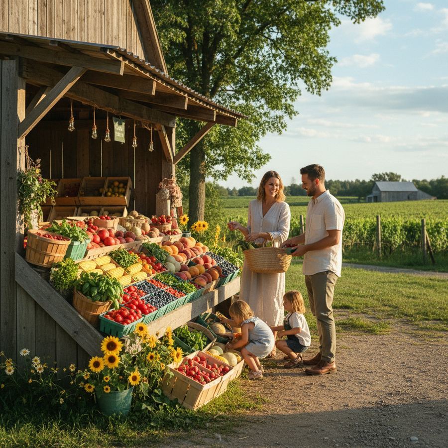 A roadside farm stand selling fresh produce on a county road in PEC