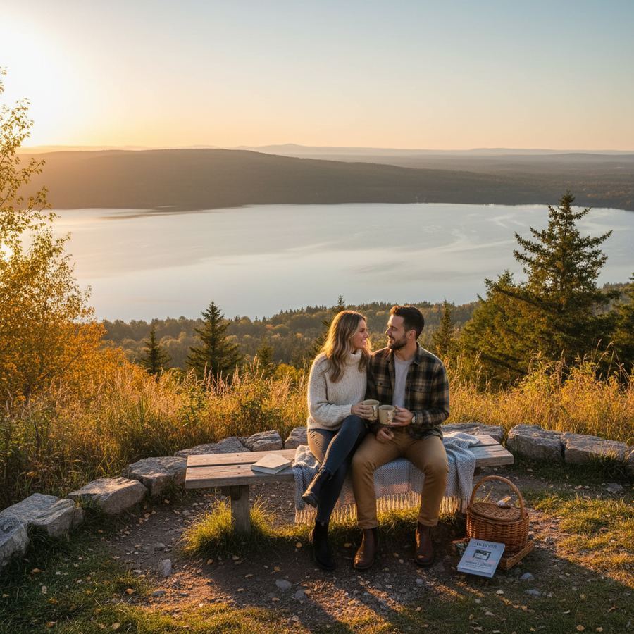 View from Lake on the Mountain looking out over the Bay of Quinte and Glenora ferry dock