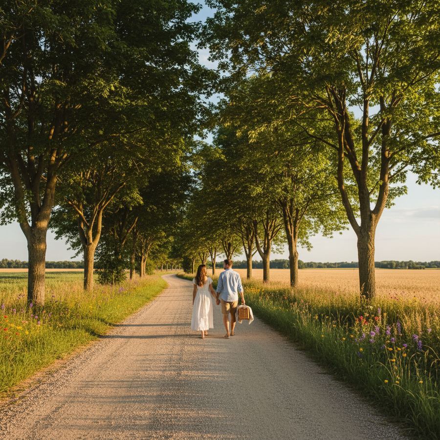 A scenic county road lined with trees in Prince Edward County during summer
