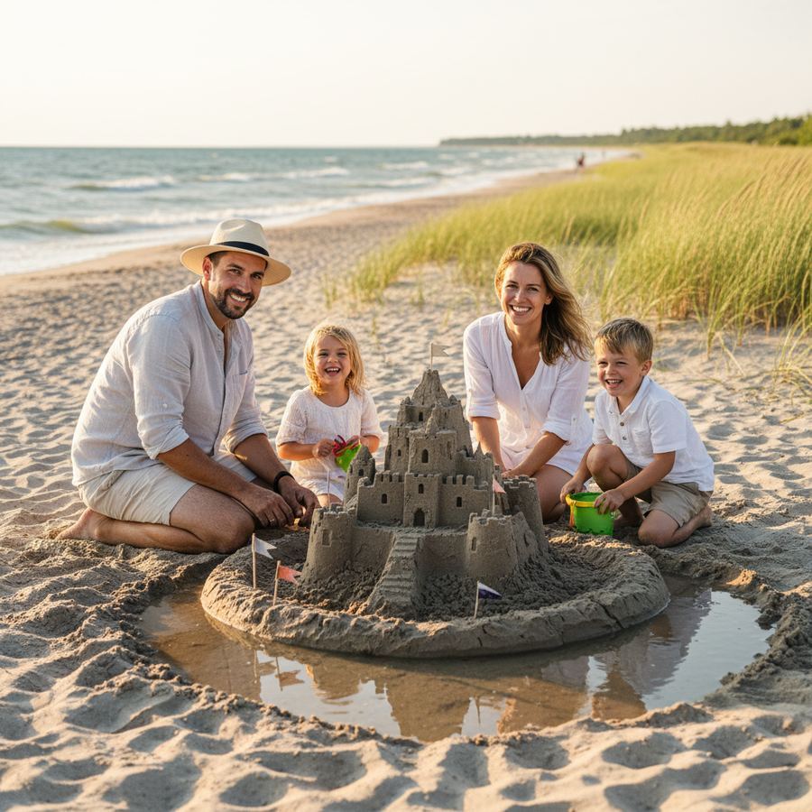 Children building sandcastles at a Prince Edward County beach