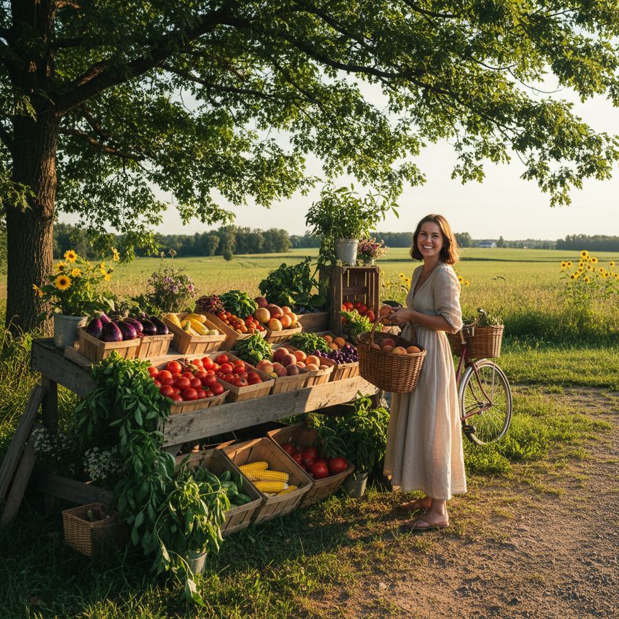 A colourful farm stand with fresh produce in Prince Edward County