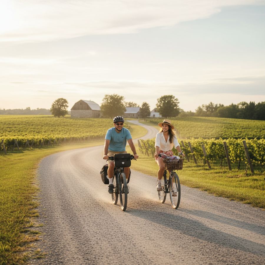 A gravel road cutting through golden farmland near Milford in early autumn