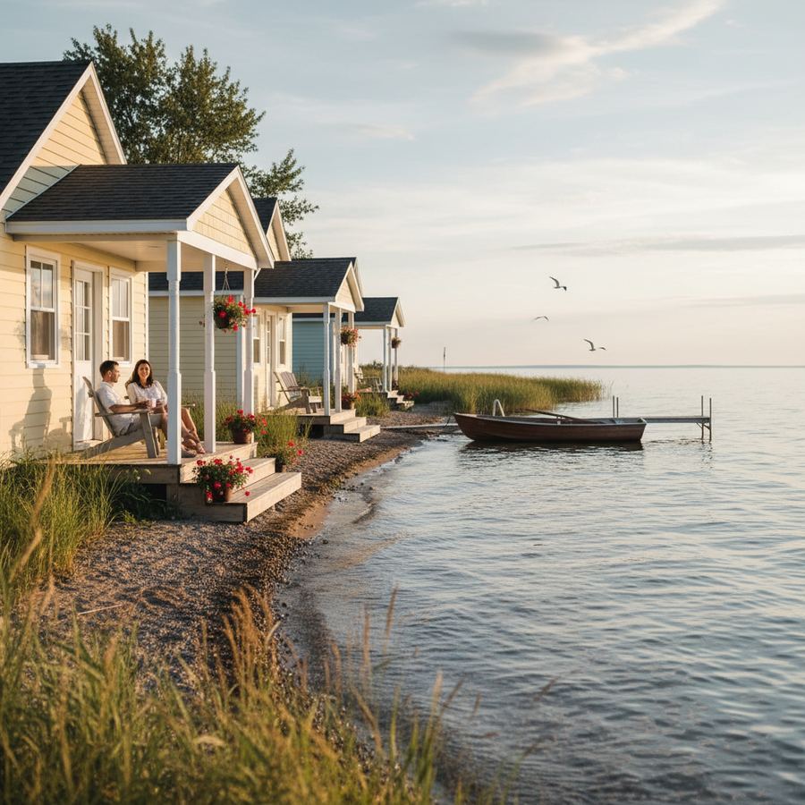 Row of cottages along the lakeshore in South Bay, Prince Edward County