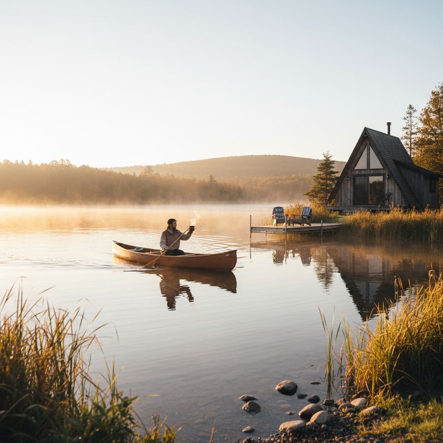 A still, misty morning on the lake in Prince Edward County