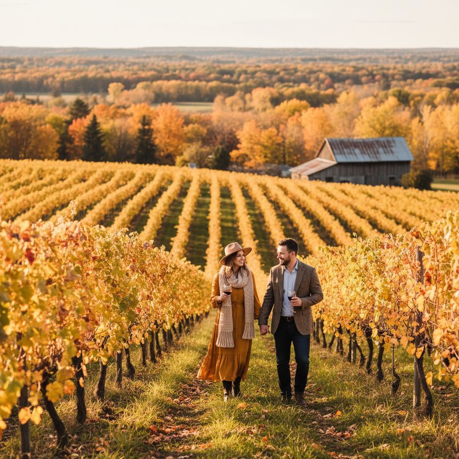 Autumn colours in a vineyard in Prince Edward County