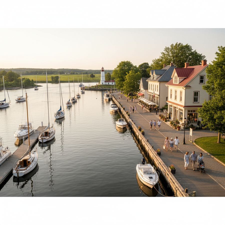 Picton Harbour with sailboats and the town in the background