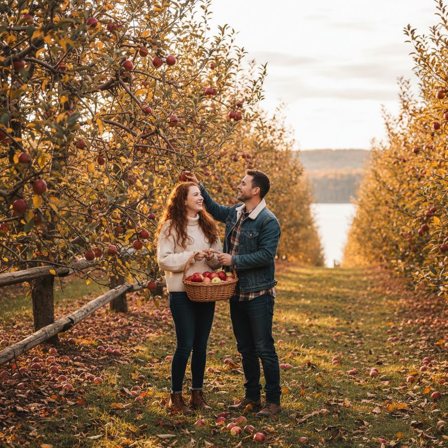 Apple orchard with red fruit in Waupoos, Prince Edward County during autumn
