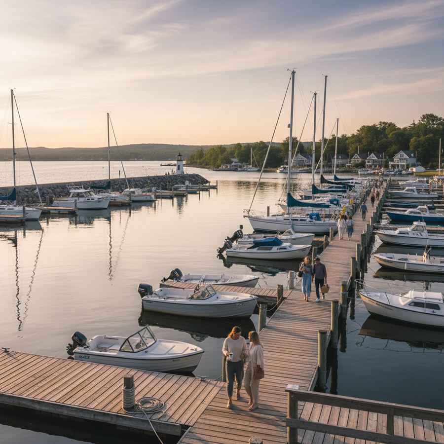 Fishing boats moored at Wellington harbour at dusk