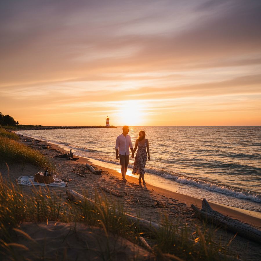 Sunset over the water at Wellington Beach in Prince Edward County